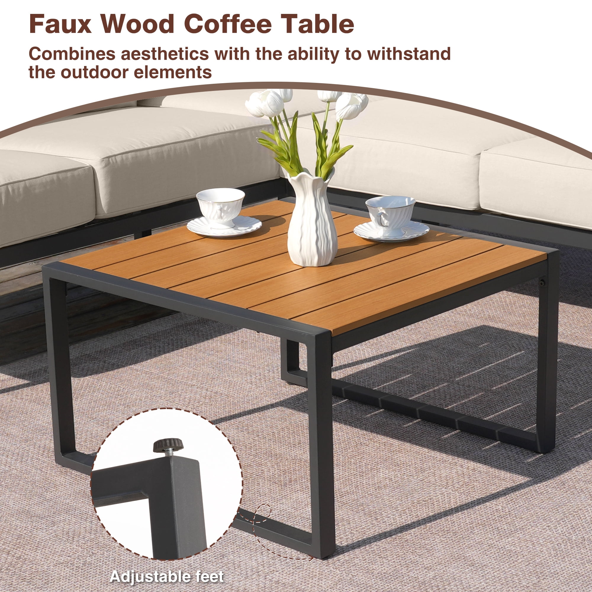 COMLAX FIELD Patio Furniture Set, 6-Piece Outdoor Sectional Sofa Set, L Shape Patio Conversation Set, Outdoor Couch with Coffee Table