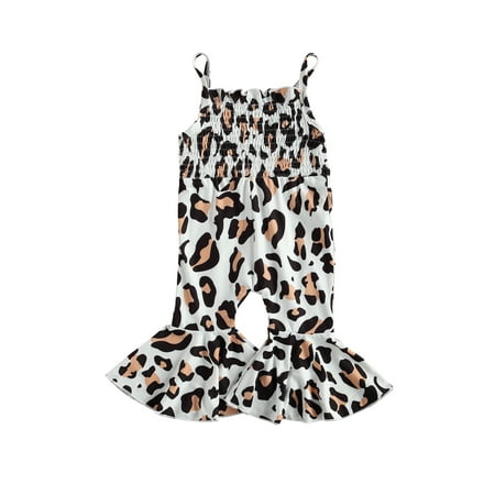 

Binwwede Baby Girl Clothes Sleeveless Leopard Jumpsuit One Piece Strap Romper Flare Pants Summer Casual Outfit MHX