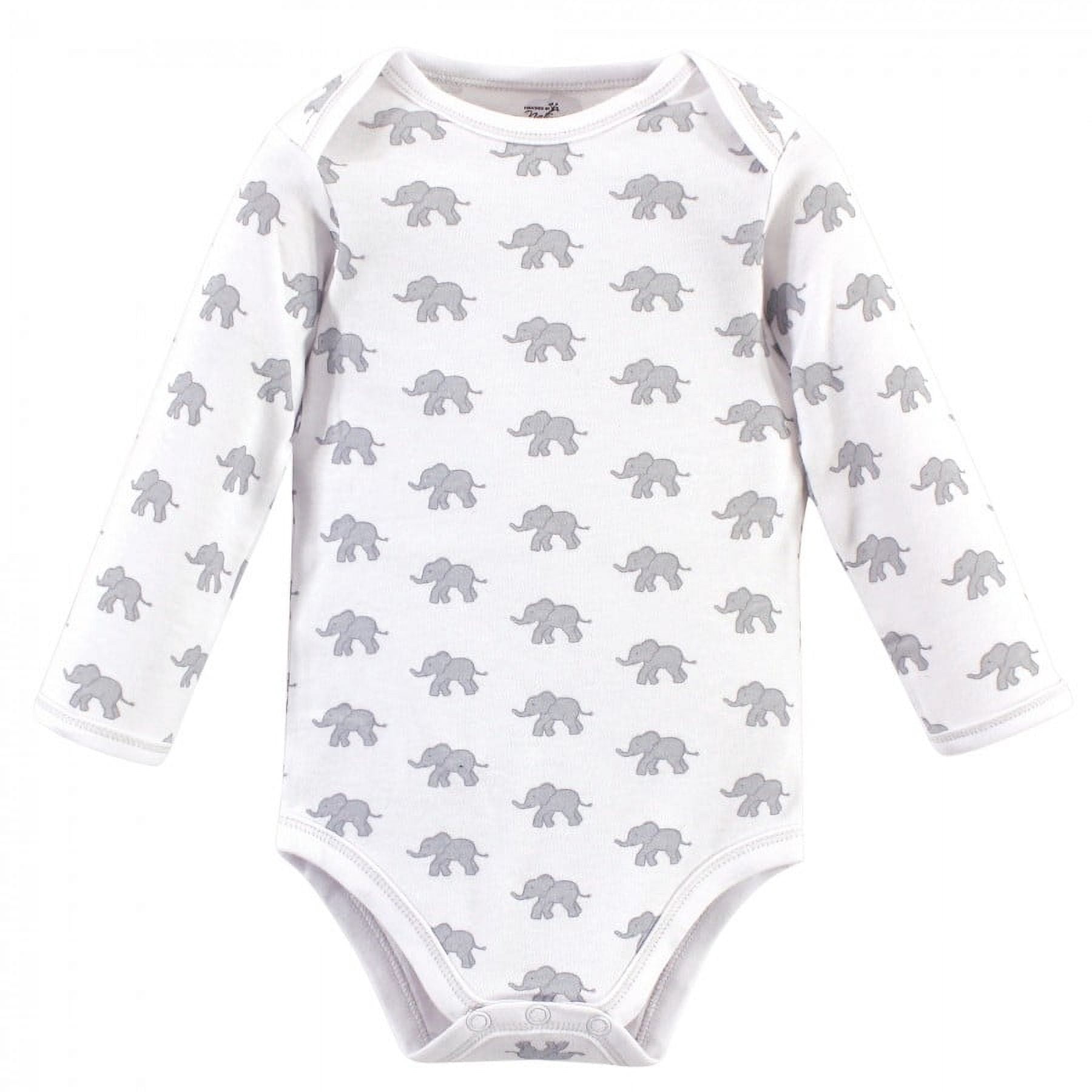 Touched by Nature Organic Cotton Long-Sleeve Bodysuits 5pk, Marching Elephant, 18-24 Months
