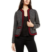 Anne Klein Women Sweater Tweed Collarless Stripe Cardigan Black 2