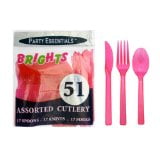 Party Essentials Neon Brights Hard Plastic Cutlery Combo Pack Available in 5 Colors, Neon Pink, 17 Place Settings