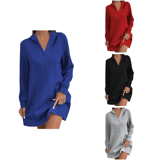 NJDVHB Robes d'Hiver pour Femmes, Robes de Vacances pour Femmes, Robe Blazer à Manches Longues Col Rond Uni, Gris, XXXXXL