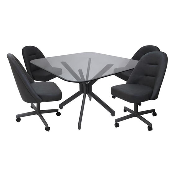 M-235 Dinette Swivel Metal Caster Chairs - Clear Glass - Grey Vinyl - Grey