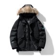 thumbnail image 3 of Parka de invierno para hombre, nueva chaqueta de felpa gruesa y cálida con forro polar y cuello de piel con capucha, para otoño e invierno, 2023, 3 of 4
