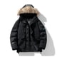 thumbnail image 3 of Parka de invierno para hombre, nueva chaqueta de felpa gruesa y cálida con forro polar y cuello de piel con capucha, para otoño e invierno, 2023, 3 of 4