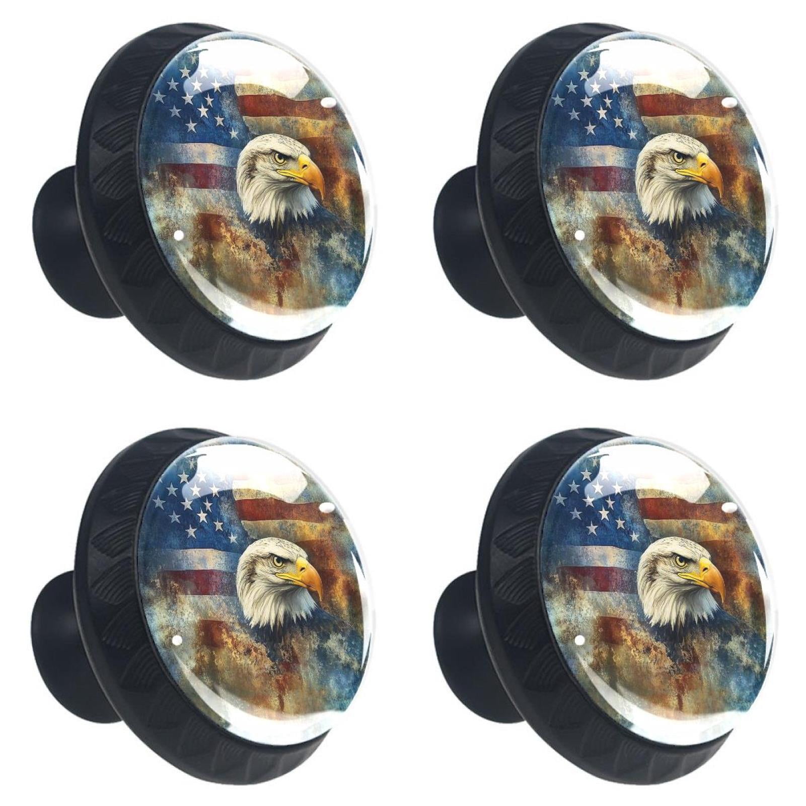 4 Pcs Eagle and American Flag Knobs for Kitchen Cabinet Cupboard Dresser Bookcase Drawer Pulls Handles Round Home Decor
