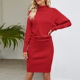 thumbnail image 3 of Vestido De Manga Larga Con Alas De Murciélago Vestido de suéter casual para mujer Vestido de cuello alto de punto de color sólido Vestido corto de suéter Ygjytge Rojo Xl para Mujer, 3 of 7