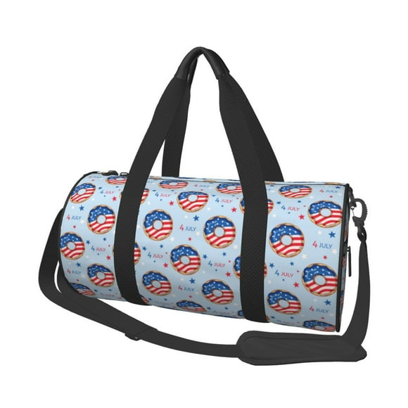 Fotbe Donut with the USA Fag Pattern Foldable Sports Gym Bag with Wet Dry Pocket, Travel Bag, Large Capacity Duffel Bag, Splash Proof Carry on Bag, Overnight Bag, Weekender Bag