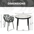 thumbnail image 6 of LeisureMod Devon Mid-Century Modern 3-Piece Aluminum Outdoor Patio Dining Set with Dining Table with Tempered Glass Top and 2 Stackable Flower Design Arm Chairs for Patio, and Backyard Garden Black, 6 of 20