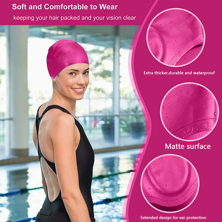 Swim Caps Ear Protection 3D - Swimming Cap for Women Men - Silicone Swim Cap  