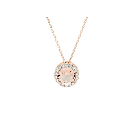 - Morganite Brilliant Cut Halo Rose Gold Necklace