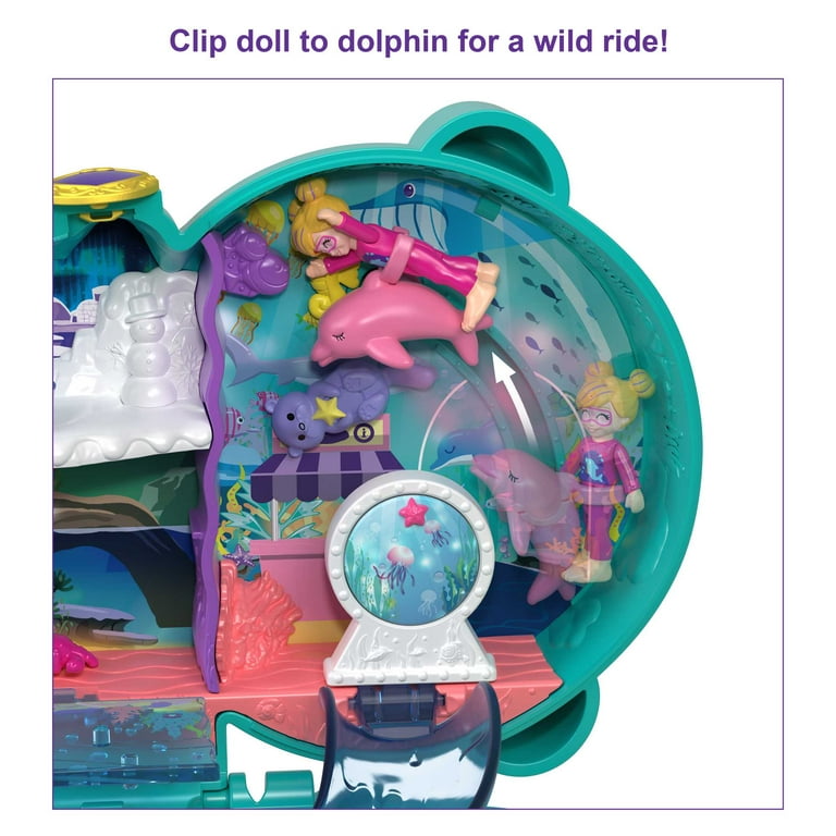 Polly Pocket Dolphin Beach Compact Playset with 2 Micro Dolls &  Accessories, Travel Toys 