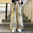 thumbnail image 6 of Otqutp Kids Girls Wide Leg Jeans 2025 Spring Summer and Autumn Children Retro Wide Leg Straight Pants Loose Casual Trousers(Khaki-B,12-13 Years), 6 of 8