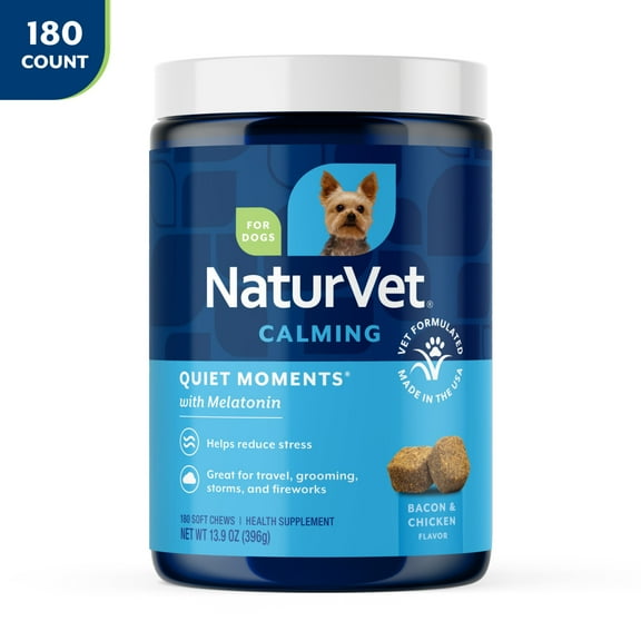 NaturVet Quiet Moments Calming Aid, Melatonin Soft Chews Supplement for Dogs, 180 count