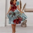 thumbnail image 1 of Mode Femmes A-Type V Cou à Manches Courtes Imprimé Floral Robe Décontractée en Vrac, 1 of 6