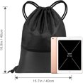 thumbnail image 2 of Bolsa de deporte con cordón negra, mochila con cordón impermeable plegable unisex, bolsa de deporte con cordón para viajes, camping, gimnasio, escuela, natación, playa, piscina (48 * 40 cm)., 2 of 5