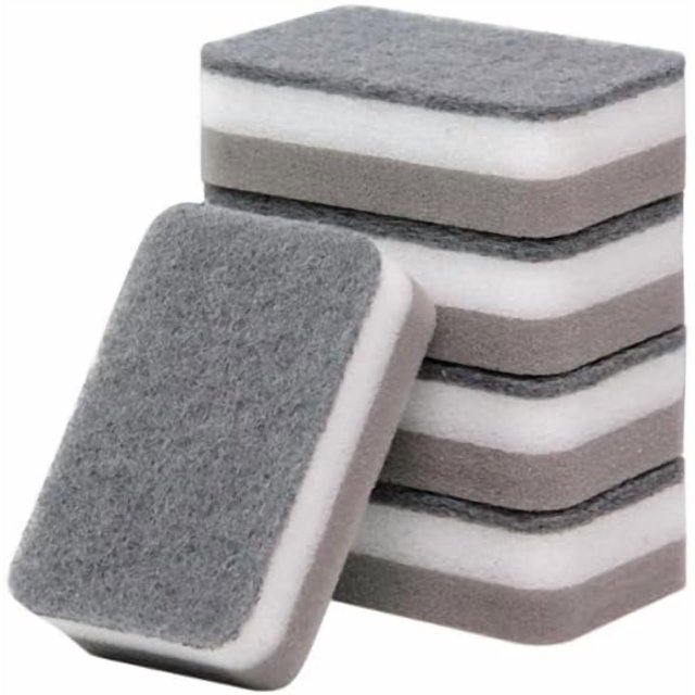5 Pcs Heavy Duty Scrub Sponges,Dual-Sided Dishwashing Sponge for Kitchen,Multi-Use Deep Cleaning Scrub Sponge (Grey White)