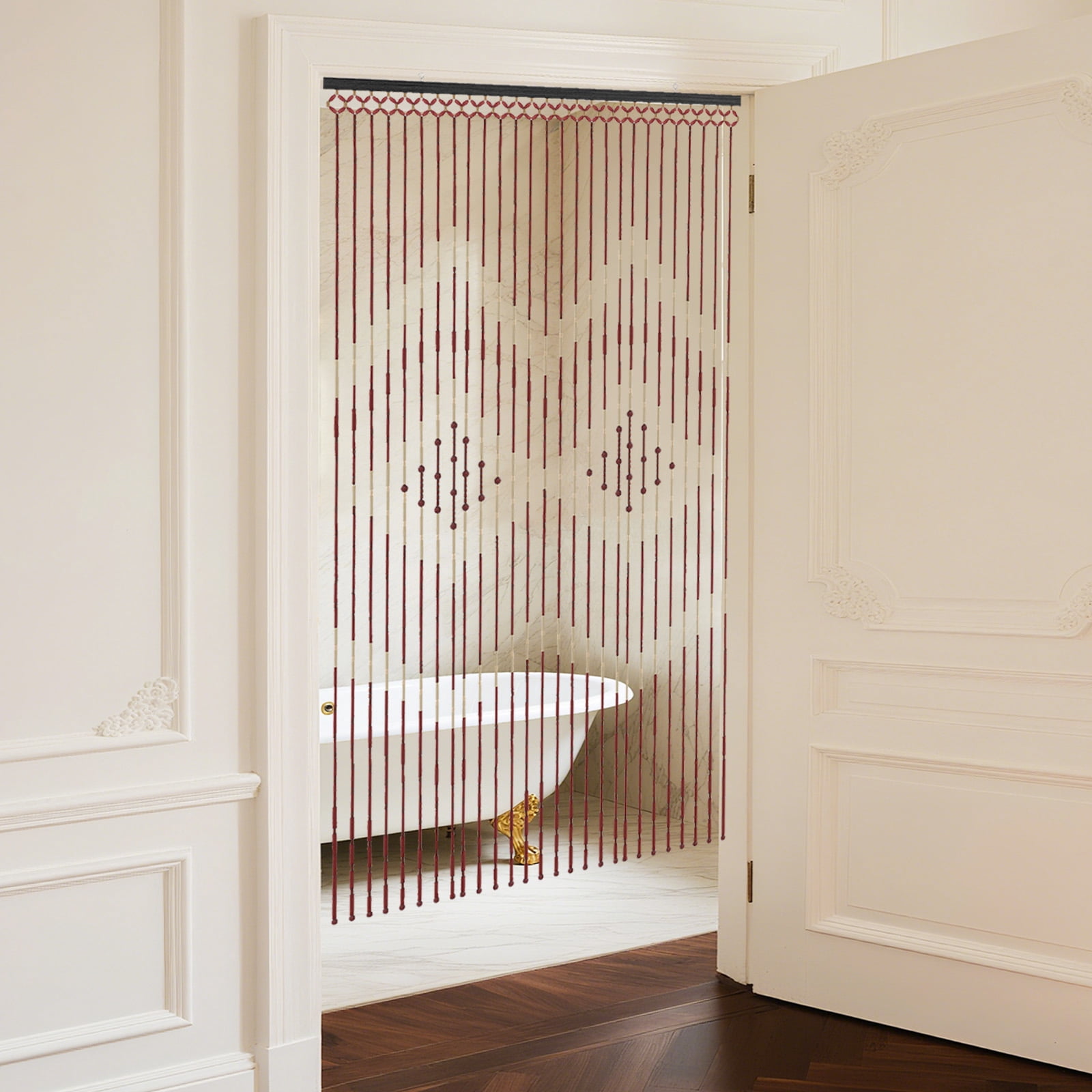Brown Wood and Bamboo Beaded Curtain for Doorway Room Divider 35" W x 68.9" H, Bamboo and Wooden Doorway Beads-Boho Bohemian Curtain, Wall Decor for Panel Closet Room Dividers