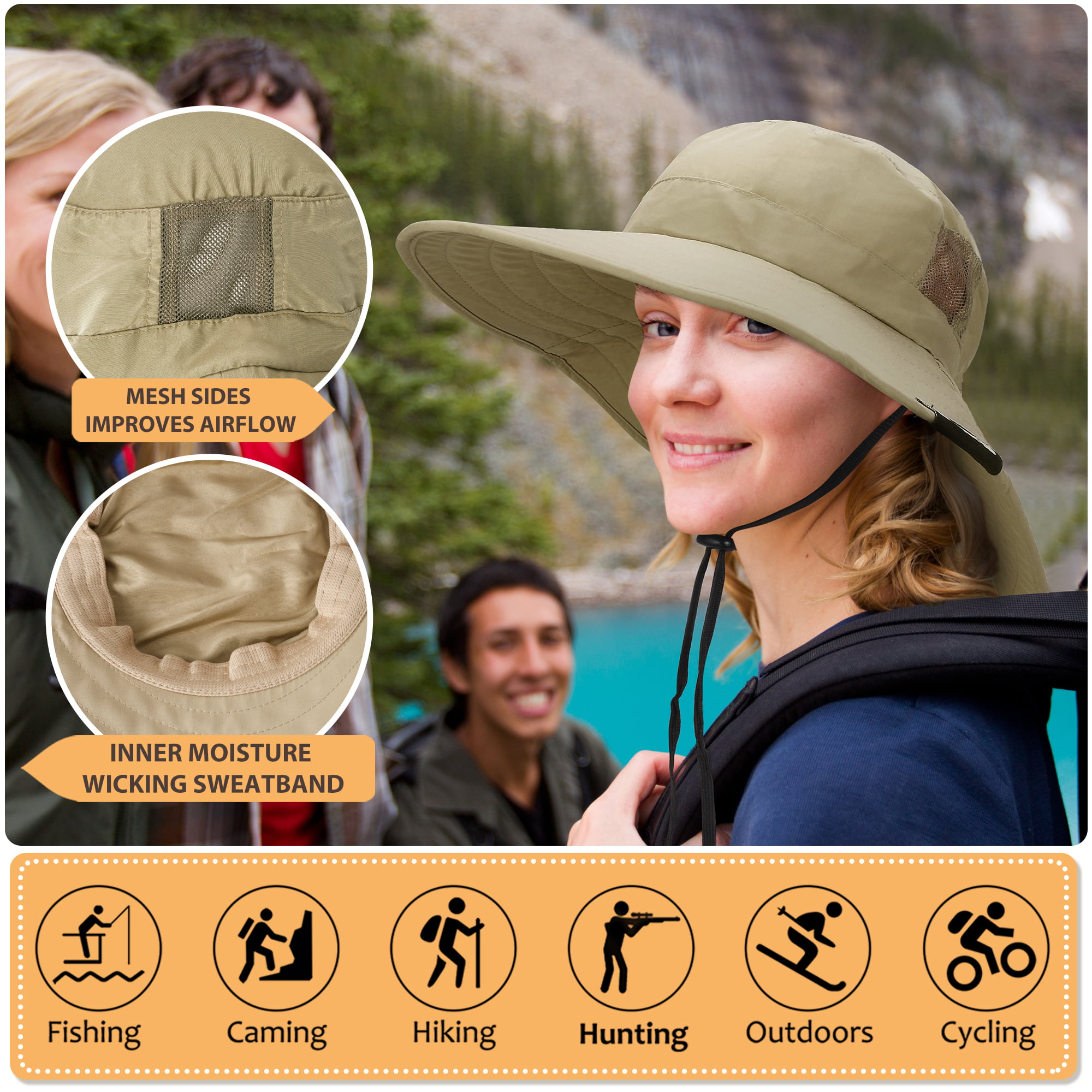 Tirrinia Women's Sun Hat with Wide Brim Neck Flap, Fishing Safari Hat for  Outdoor Hiking Camping Gardening Lawn Field Work 
