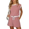 thumbnail image 3 of MKLEKYY Mono Corto de Verano para Mujer, Mono Informal de Manga Corta con Rayas, Pantalones Cortos, Monos con Cordón Ajustable En La Cintura, 3 of 4