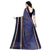 Peach-Coloured & Navy Blue Striped Zari Ilkal Saree - 21460152