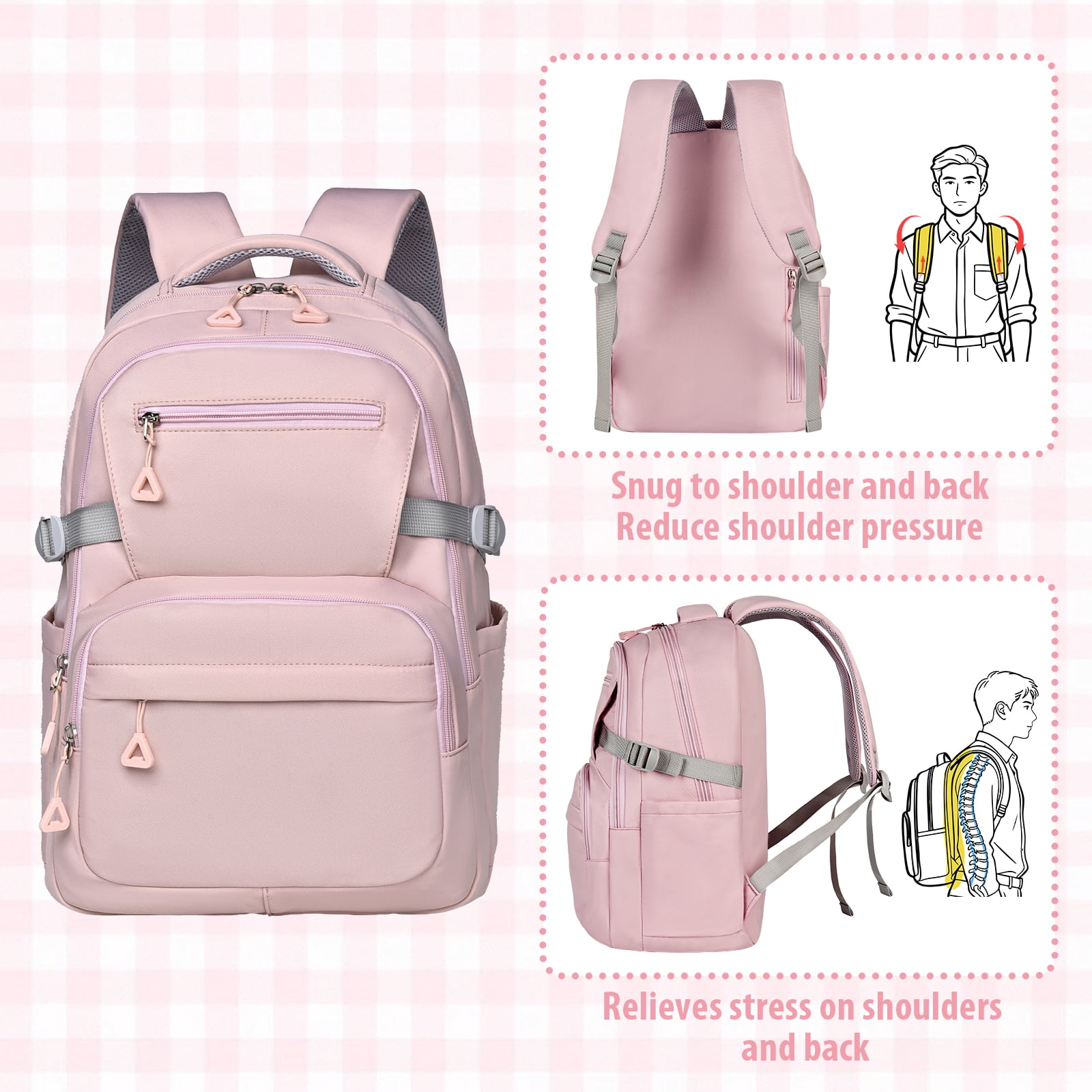 Gynky School Backpack, Large Capacity Bookbag Cute Girlish Water-Resistant Laptop Backpacks for Teen Adults Tween, Fashion Aesthetic Lightweight Travel Daypack for Women Middle School College