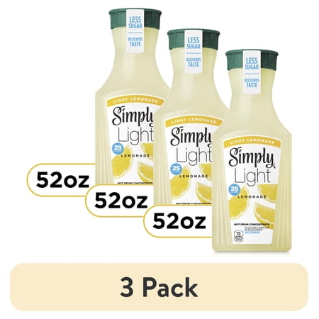 (3 pack) Simply Non GMO Less Sugar Lemonade Light Fruit Juice, 52 fl oz Bottle