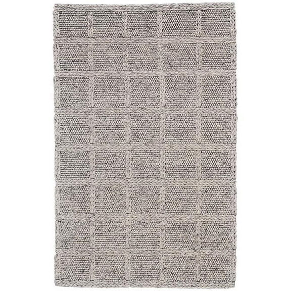 4' X 6' Ivory Gray And Black Wool Plaid Hand Woven Stain Resistant Area Rug