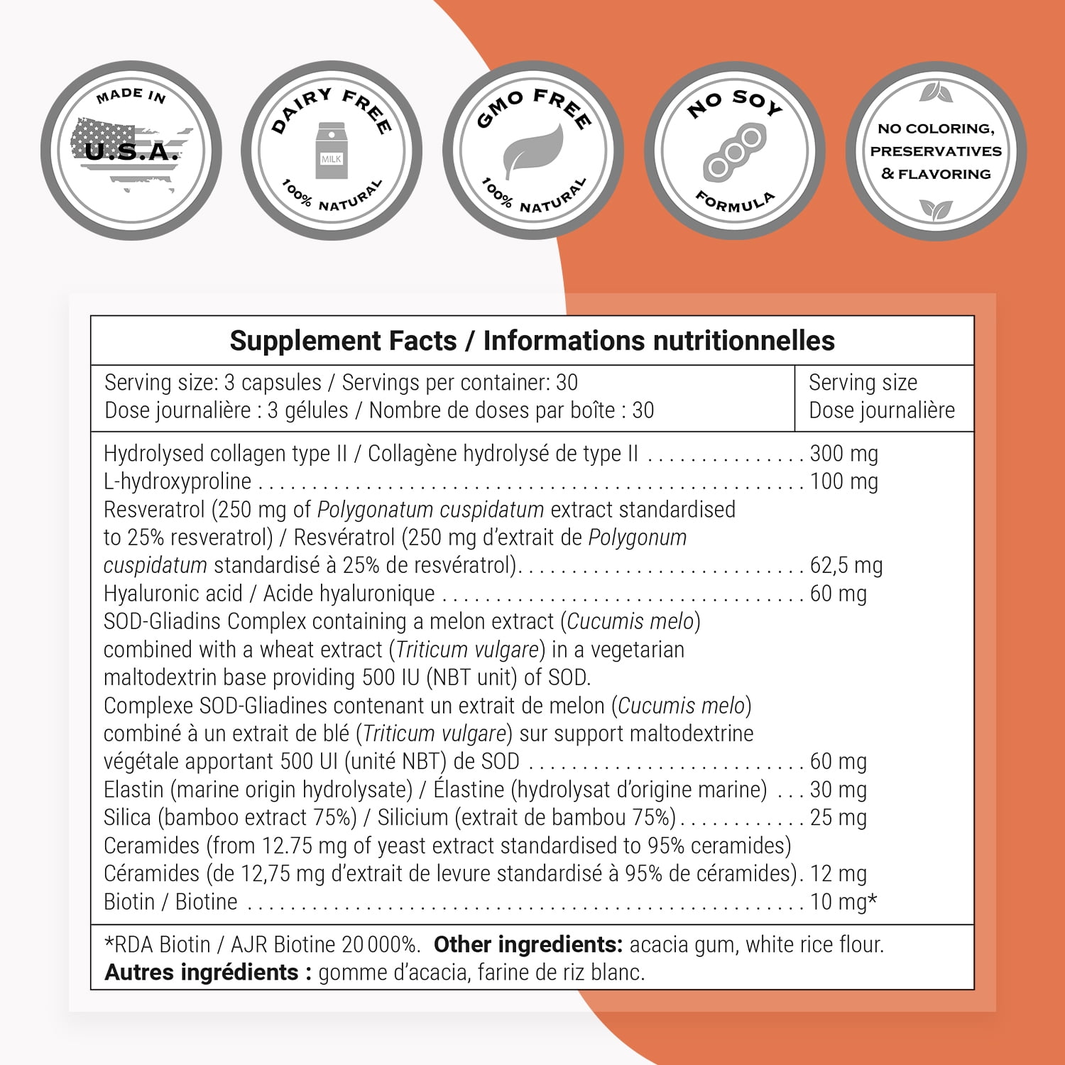 SuperSmart - Natural Skin Formula - with Collagen Type 2, Hyaluronic Acid, Biotin & Ceramides - Skin Supplement for Men & Women | Non-GMO - 90 Vegetarian Capsules