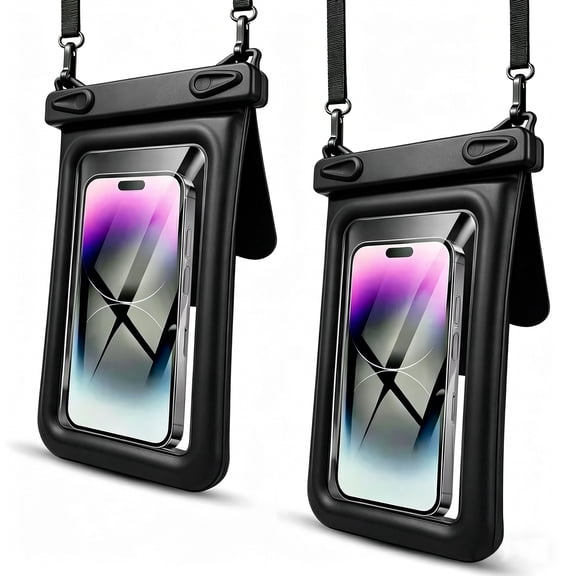 2 Pack Waterproof Phone Pouch Double Space [Up to 8"] , IC ICLOVER Floating Waterproof Phone Case Dry Bag with Lanyard for iPhone Beach Vacation Travel Cruise Essentials