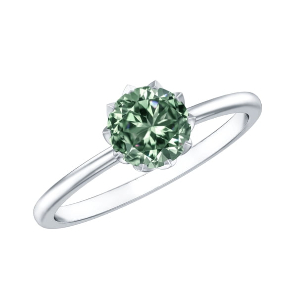 Rosec Jewels IGI Certified Lab Grown Green Diamond Engagement Ring in Lotus Basket Set (1 Carat, Vivid Green Color VS1 Clarity), 925 Sterling Silver, US 4.00