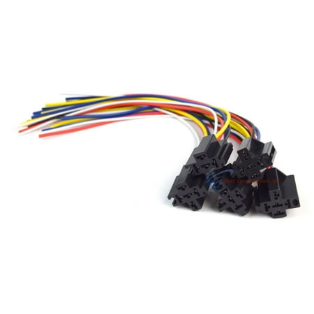 12v DC SPDT 30/40A 5 Wire 16-14 GA Gauge Relay Socket Harness 5 Pack