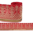 thumbnail image 1 of IBA Indianbeautifulart Golden Dori & Sequins With Red Thread Dupion&nbsp;Trimming&nbsp;for Sewing DIY Craft by 3 Yard Border Lace Tape&nbsp;Trim, 1 Inch Wide, 1 of 1