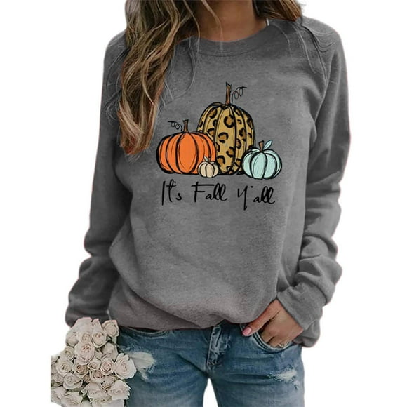EQWLJWE Long Sleeve Shirts for Women Clearance Fashion Women Comfortable Casual Squash Letter Printed Pullover Round-Neck Long Sleeve T-Shirt Blouse Tops Fall Clothes for Women