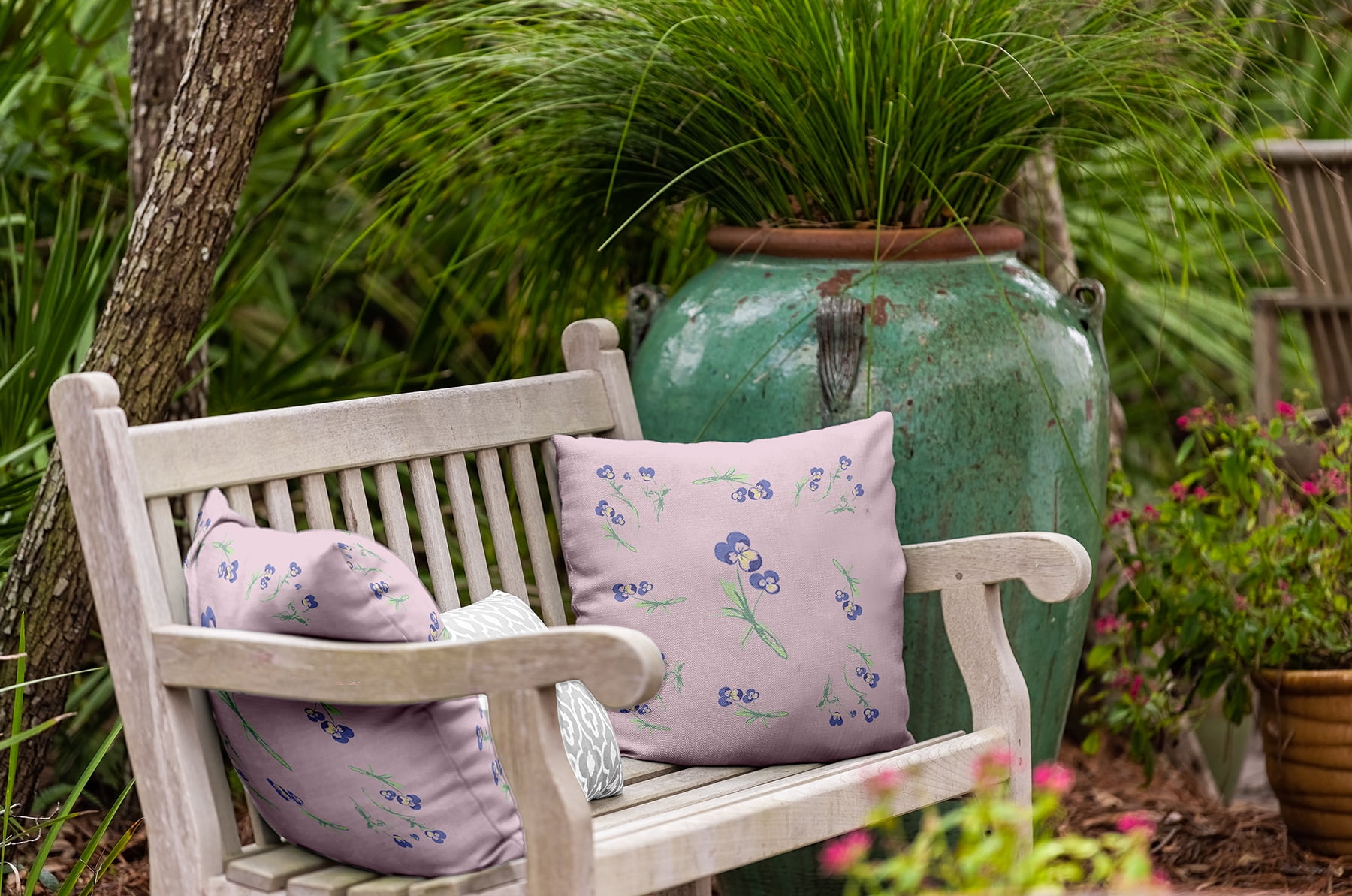 20" x 20" Simply Daisy Violets Scattered Polyester Indoor/Outdoor Pillow, Pail Orchid Qty 1