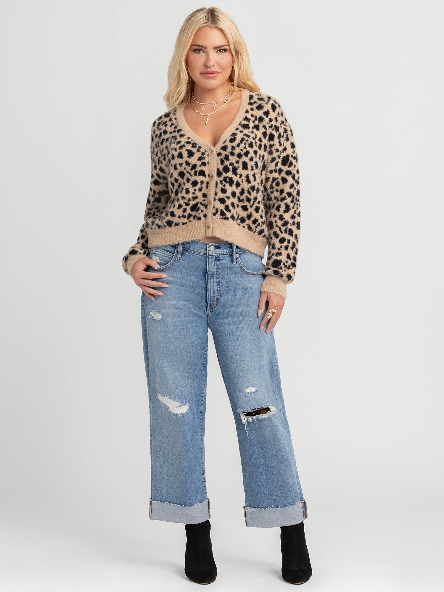 Jessica Simpson Women's and Women's Plus Zinnia Boyfriend Jeans, 25" Inseam, Sizes 2-24