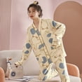 thumbnail image 3 of Pijamas de primavera y otoño para mujer, cárdigan de algodón de imitación con cuello en V, pantalones de manga larga, conjunto de ropa holgada para el hogar con dibujos animados, 3 of 6
