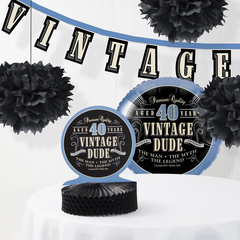 Vintage Dude 40th Birthday Decorations Kit