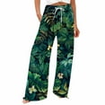thumbnail image 2 of Women's Casual Pants Women'S Boho Wide Leg Palazzo Pants Womens Cotton Casual Loose Pants Comfy Work Pants With Long Casual Wide Leg,Green Women's Casual Pants XXL, 2 of 5