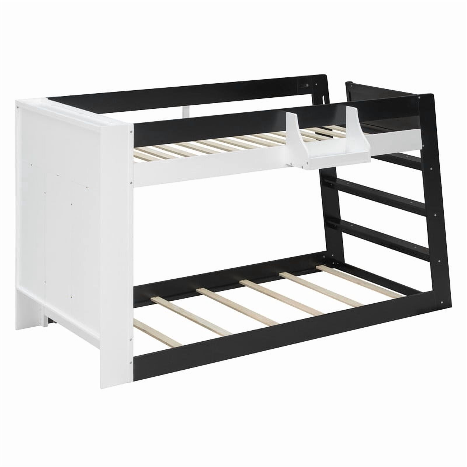 Twin-Over-Twin XL Kids/Teens Bunk Bed with Open Shelves & Guardrail, Accent Two-Tone Wood Storage Bed Frame with Bedside Rack