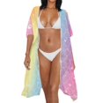 thumbnail image 3 of HELLHERO High Quality Fabrics Beach Cardigan for Summer Long Free Size Swimwear Coverup Rainbow Mermaid, 3 of 6