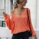 thumbnail image 3 of Gibobby Suéteres mujer, Suéter con cuello en V para mujer, manga larga, ajuste delgado(Naranja,G), 3 of 5