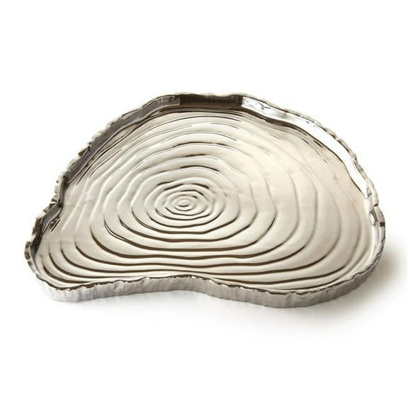 Leeber 69111 13 x 12 in. Tree Bark Porcelain Serving Tray, Silver