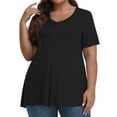 thumbnail image 7 of Olyvenn Plus Size Tops for Women Dressy Short Sleeve V Neck Shirts for Women Summer Tops for Women 2025 Solid Long Shirts Black 16, 7 of 7