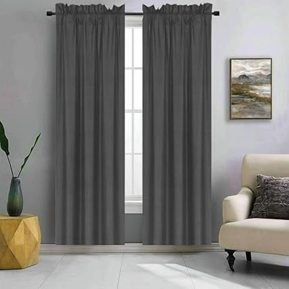 2 Panels Charcoal Solid Blackout Thermal Rod Pocket Foam Lined Window Curtain Drape R64 63 Length