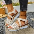 thumbnail image 5 of Womens Casual Wedge Sandals, Boho Ankle Strap Summer Sandals with Crochet Lace, Comfortable Low Wedge Heel, Beige,Size 7.5, 5 of 9