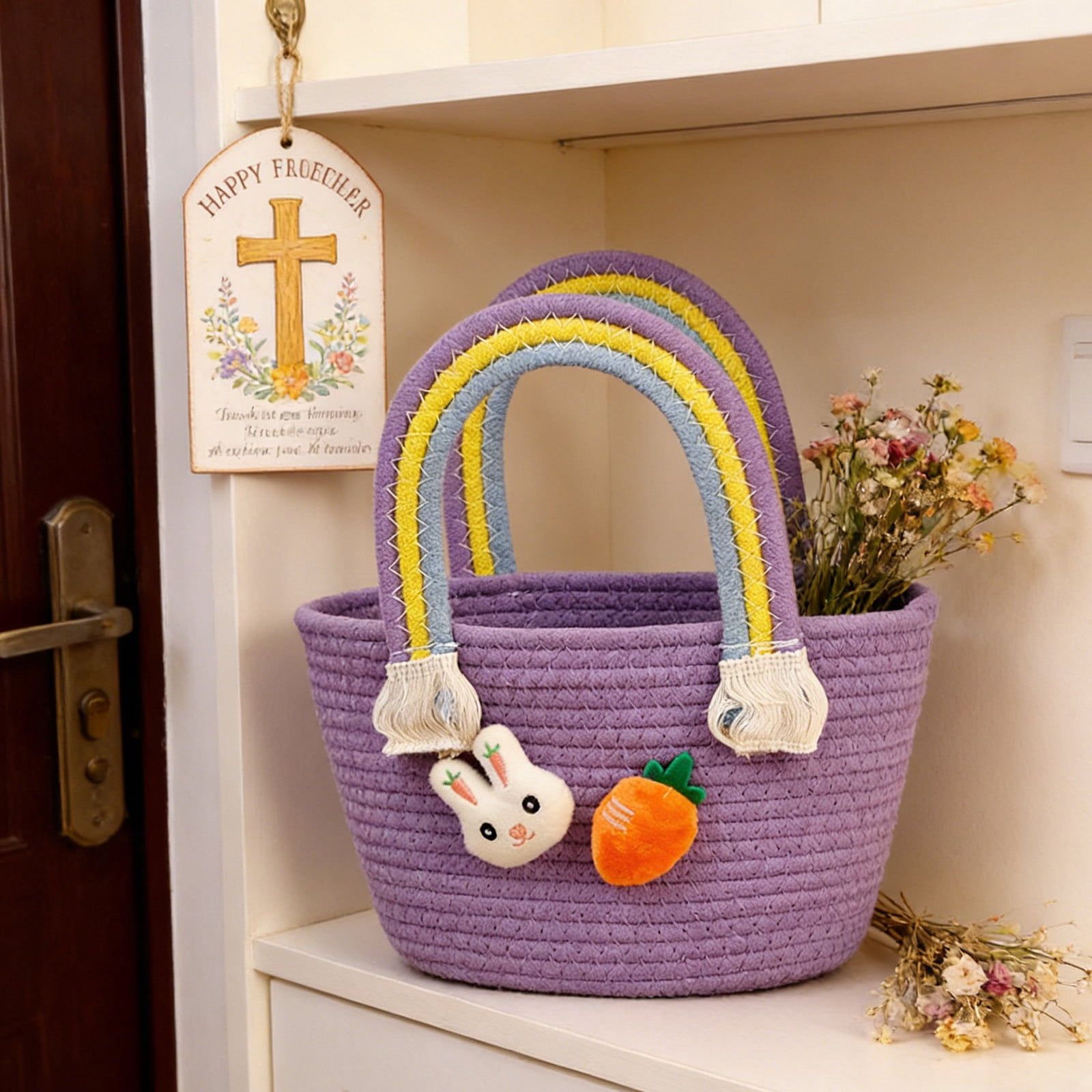 Lunxisen 4 Pcs Easter Bunny Party Decoration Storage Basket Candy Holder for Home Celebration Gift