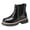 Black, variant on Womens Platform Chunky Chelsea Ankle Boots Classic Solid Leather Patchwork Elastic Slip on Short Combat Riding Booties Comfortable Walking