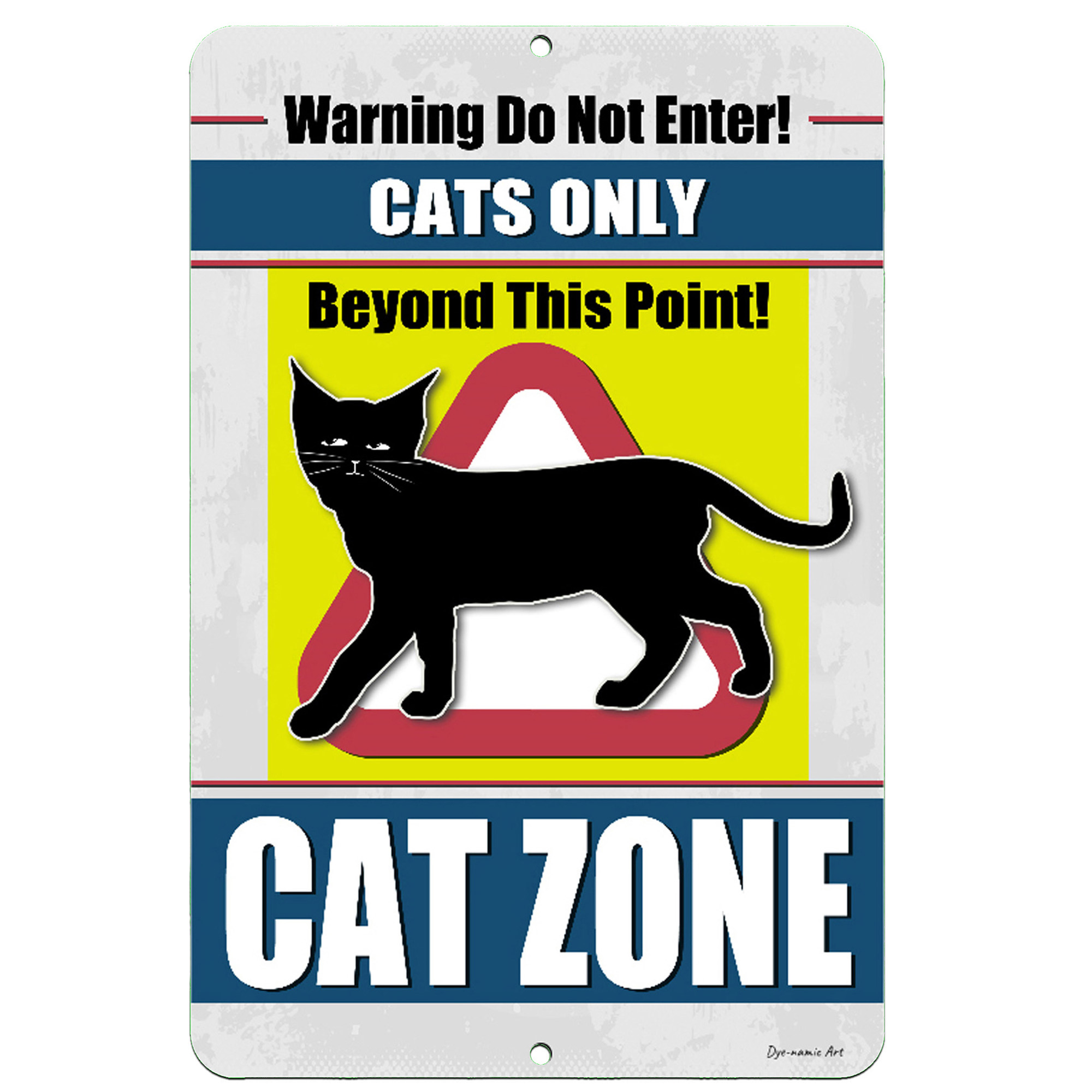 Dyenamic Art Cat Zone Metal Sign Funny Pet Decoration, Blue 8x12
