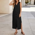 thumbnail image 6 of Uscallm Women's V Neck Sleeveless Button Down Boho Maxi Dress Casual Flowy Long Travel Dresses Lightweight Summer Beach Sundress, Black 2XL, 6 of 9